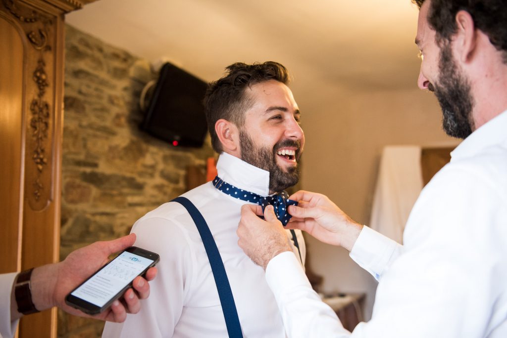 Groom with best man pre wedding photography Cornwall