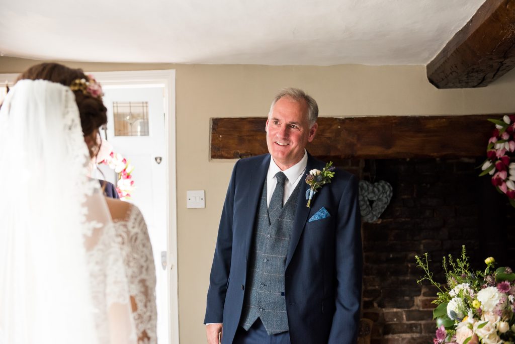Father sees bride pre wedding photography Spixworth Hall wedding
