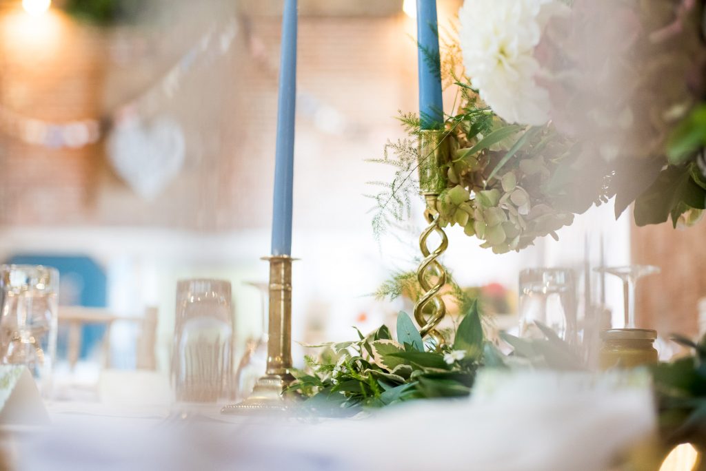 Elegant wedding table decor gold candlesticks Norfolk Spixworth Hall wedding