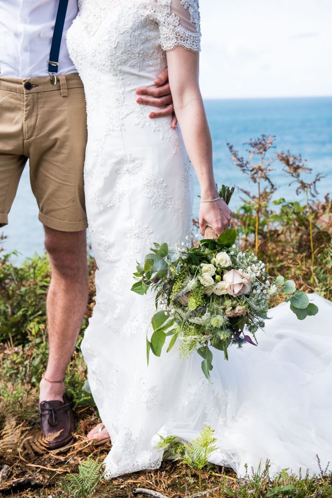 Natural boho beach themed wedding Cornwall