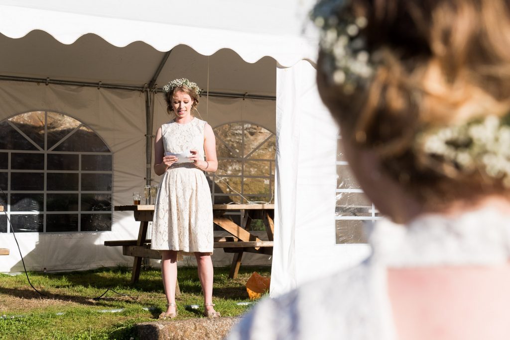 Bridesmaid delivers speech Driftwood Spars Wedding