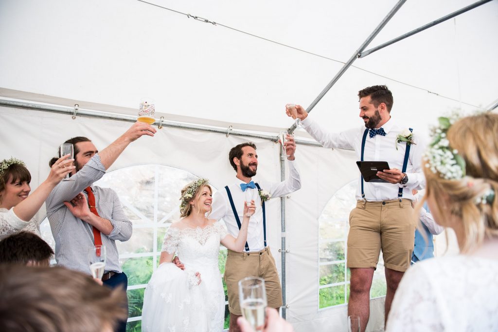 Champagne toast during wedding speeches Cornwall