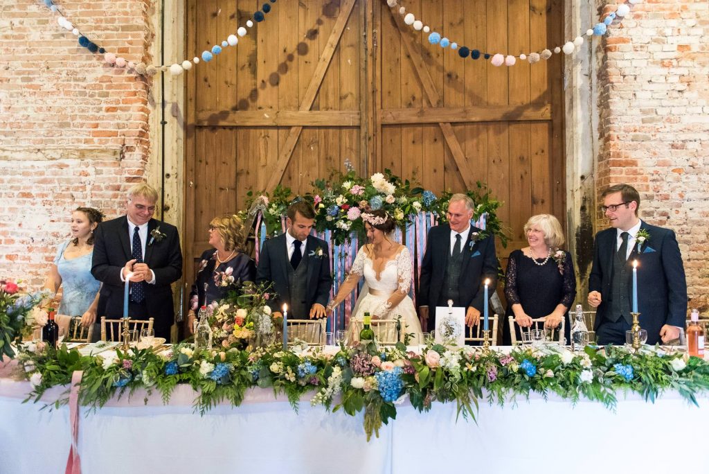 Floral wedding decor by Flowers at The Forge Norfolk barn wedding Norfolk
