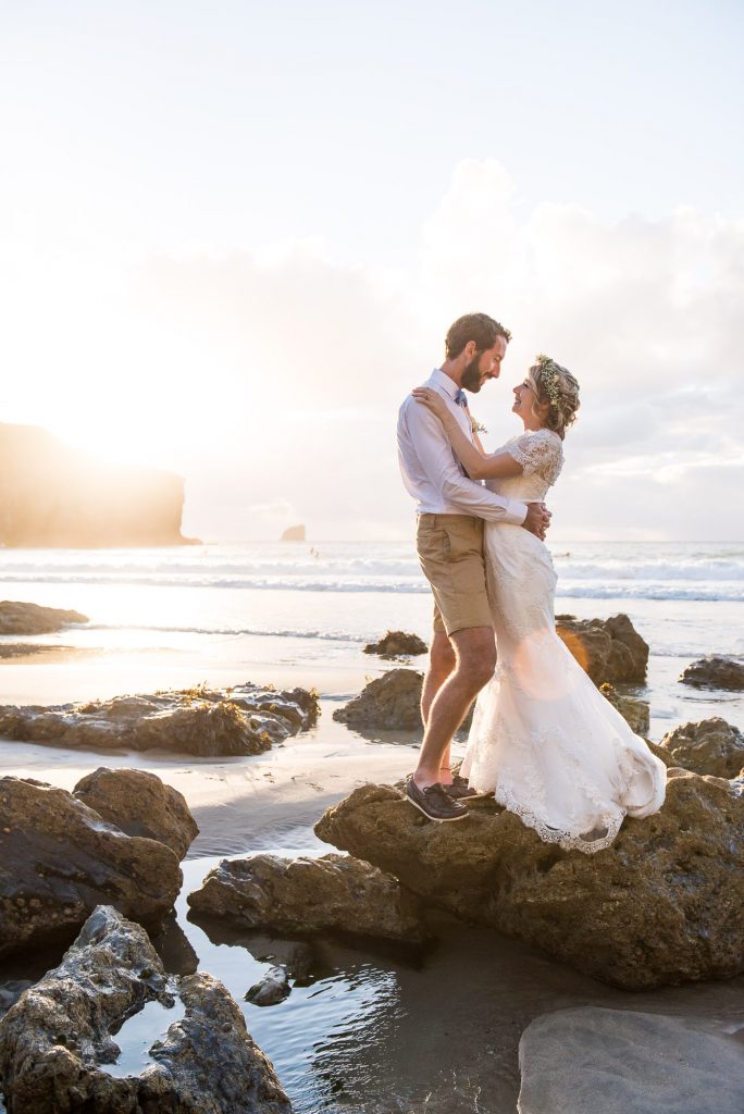Beautiful beach wedding portrait Driftwood Spars Wedding