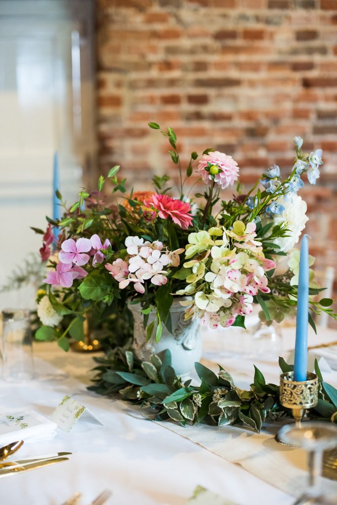 Elegant wedding table decor gold candlesticks Norfolk Spixworth Hall wedding