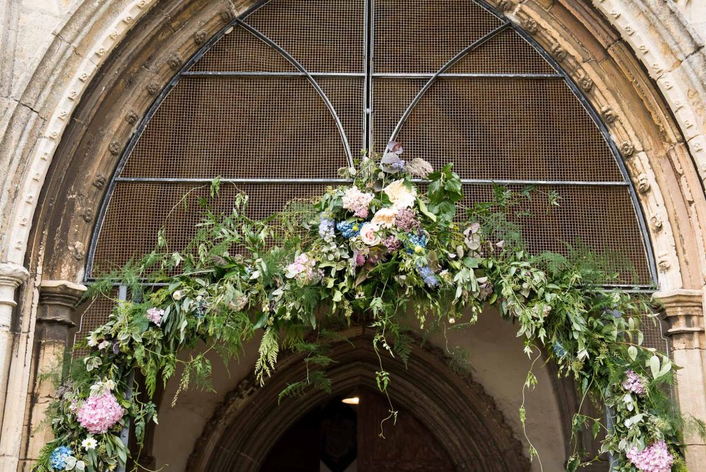 Flower garland for church wedding Norfolk wedding photography