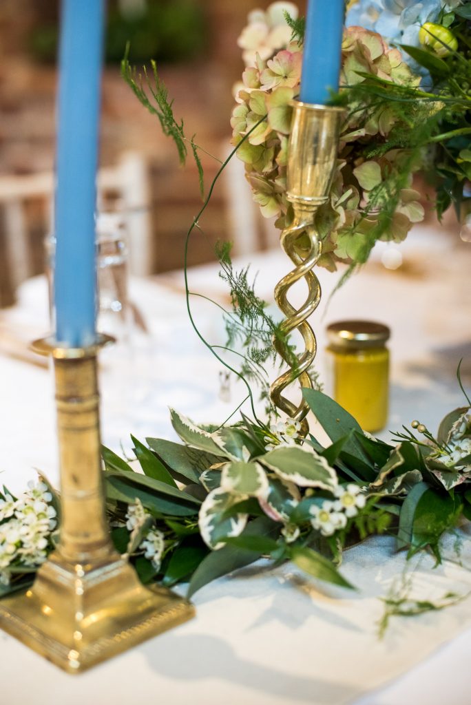 Botanical table runners for Spixworth Hall wedding