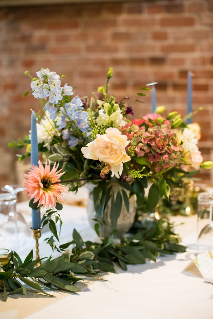 Large wedding flower centre pieces for Norfolk barn wedding
