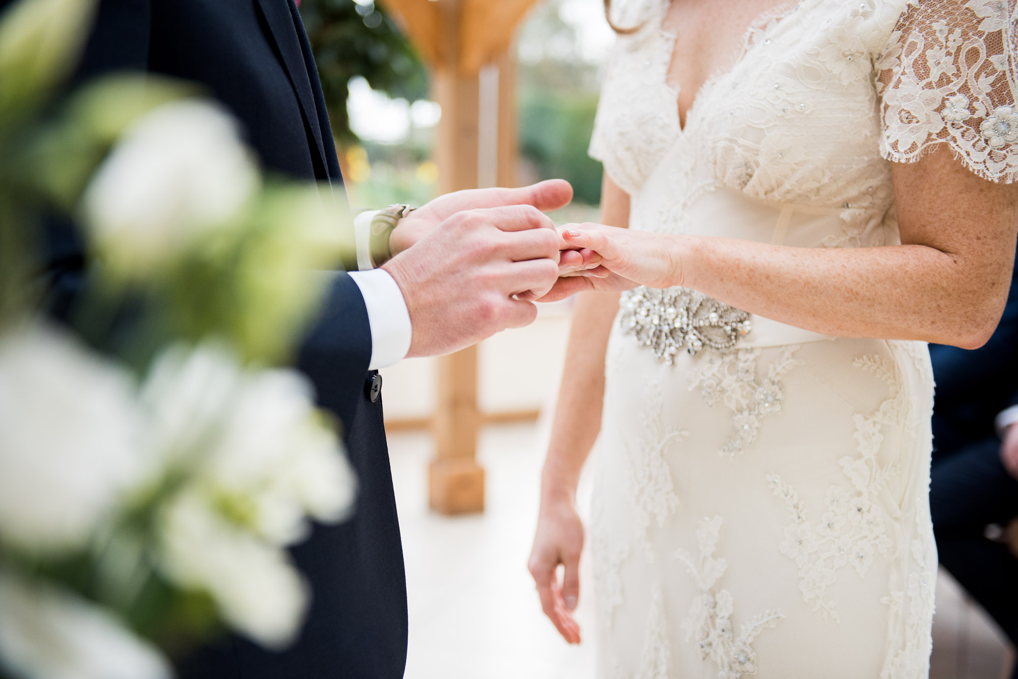 ring exchange during vows, Gaynes Park Wedding