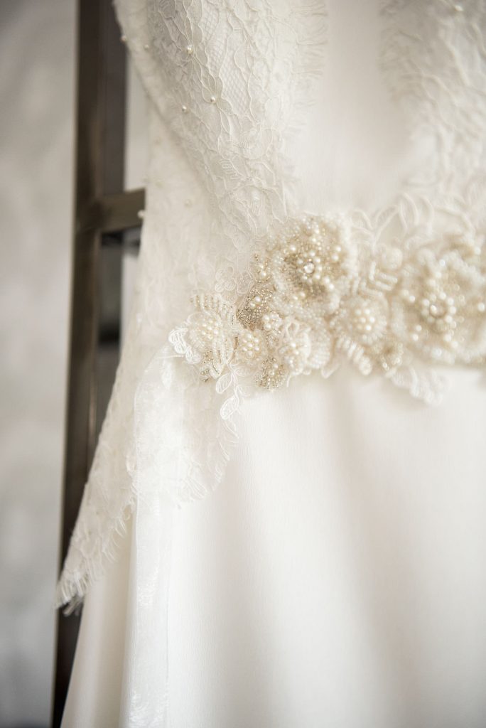 Beautiful lace detail on classic wedding dress