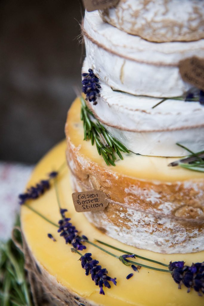 Park House Barn, Rustic Barn Wedding, Cheese Wheel Wedding Cake With Rosemary and Lavender Decoration