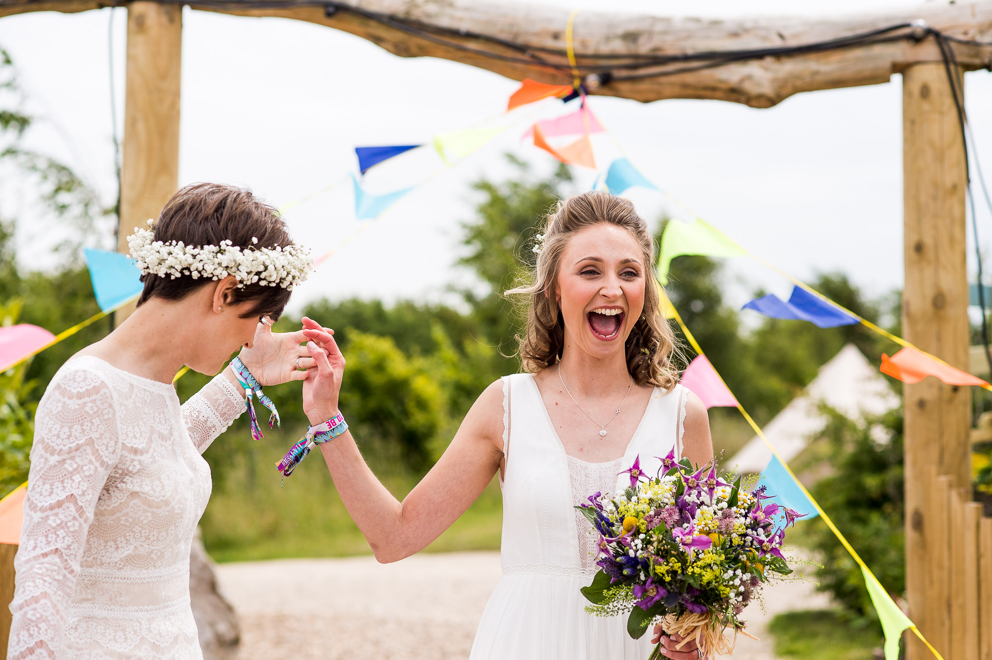 Wedding Day Timeline - Newley Wed Couple Excited and Joyful - Outdoor Surrey Wedding