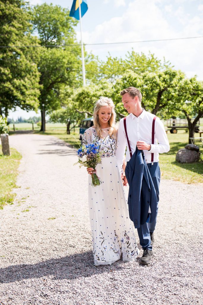 Swedish Wedding - Kroksta Gard Wedding - Bride and Groom Walk to The Ceremony Hand in Hand