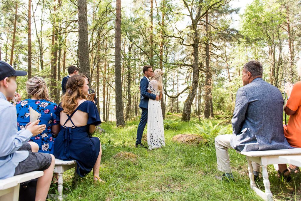 Swedish Wedding - Kroksta Gard Wedding - First Kiss Woodland Wedding Ceremony