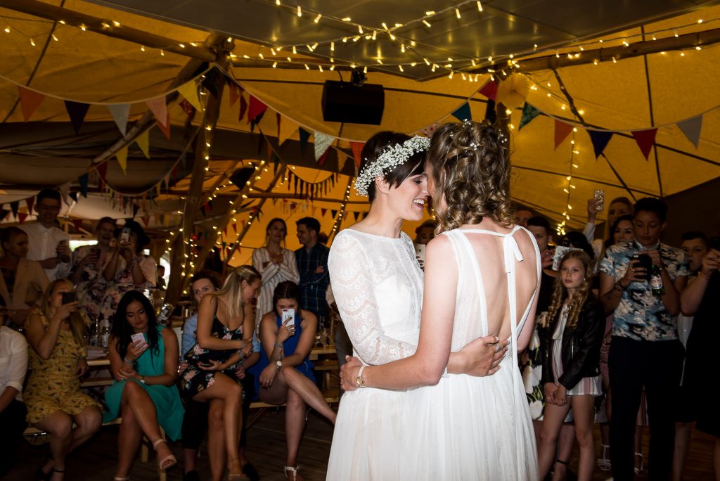 Inkersall Grange Farm Wedding - LGBT wedding photographer  - Boho Brides With Their First Dance