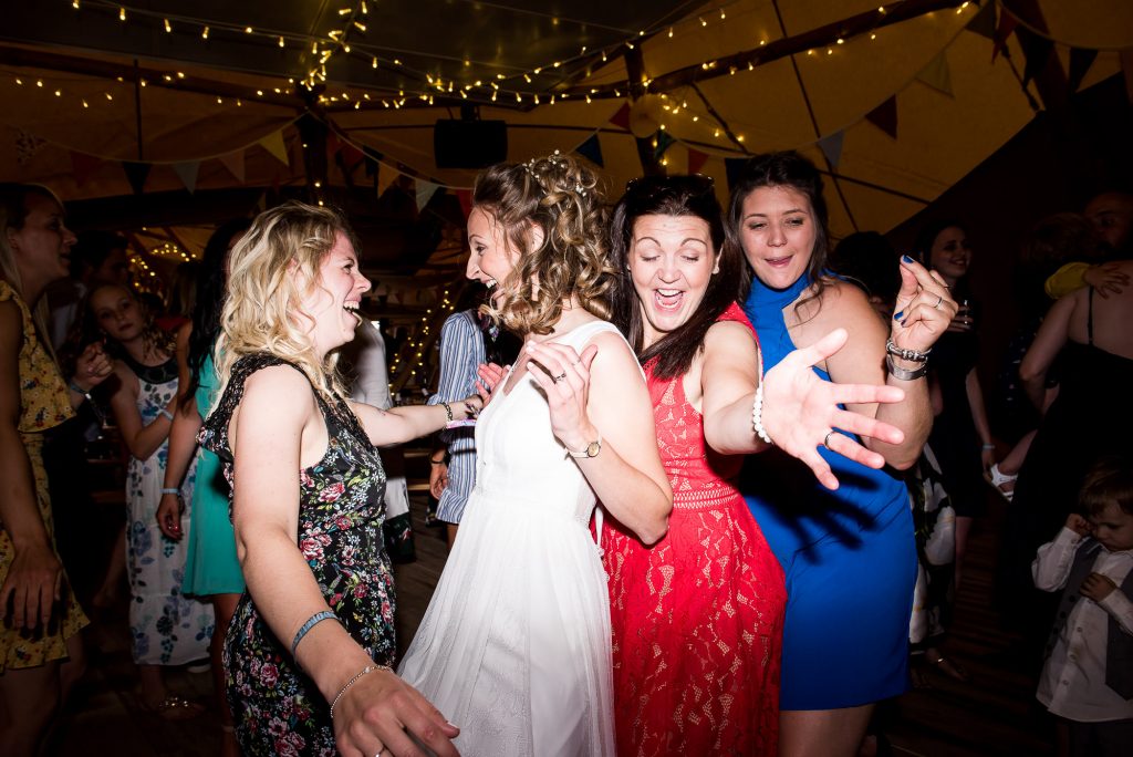 Inkersall Grange Farm Wedding - Same Sex Wedding Photography - Boho Brides Dancing With Guests