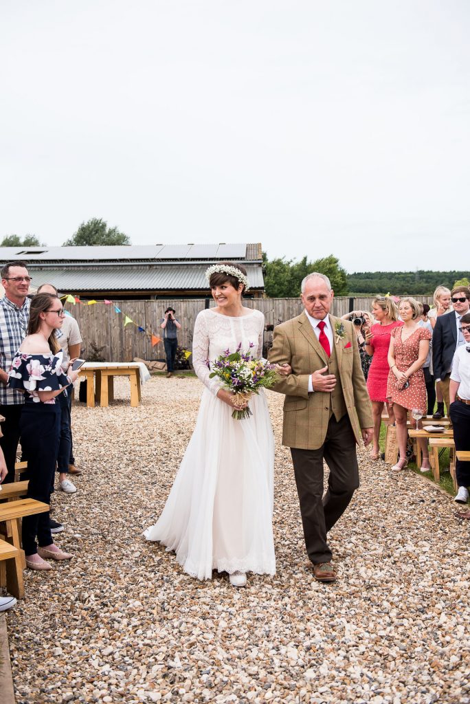 Inkersall Grange Farm Wedding - Same Sex Wedding Photography - Maggie Sotterro Bride Walking Down The Aisle With Father