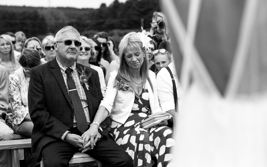 Inkersall Grange Farm Wedding - Same Sex Wedding Photography - Boho Tipi Wedding Ceremony Wedding Guest Reactions