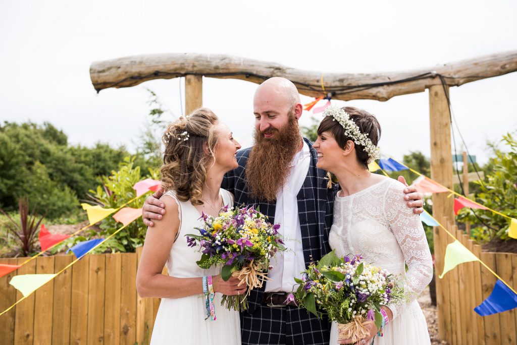 Inkersall Grange Farm Wedding - Same Sex Wedding Photography - Brides with Tartan Suited Best Man