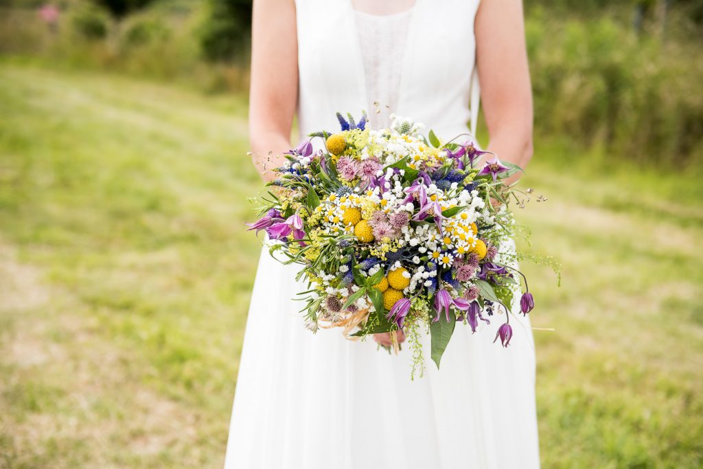 Inkersall Grange Farm Wedding - Same Sex Wedding Photography - Beautiful Boho Bride With Wildflower Bouquet