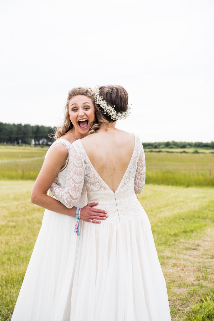 Inkersall Grange Farm Wedding - LGBT wedding photographer - Natural and Excited Bride