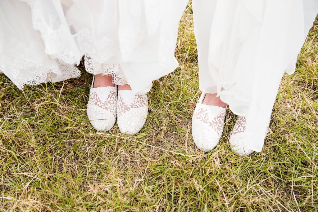 Inkersall Grange Farm Wedding - Same Sex Wedding Photography - Brides In White Lace TOMS