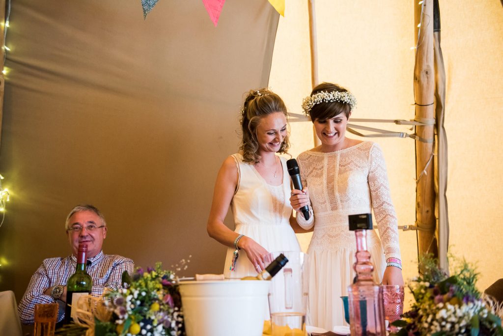 Inkersall Grange Farm Wedding - Same Sex Wedding Photography - Brides Giving Joint Speeches