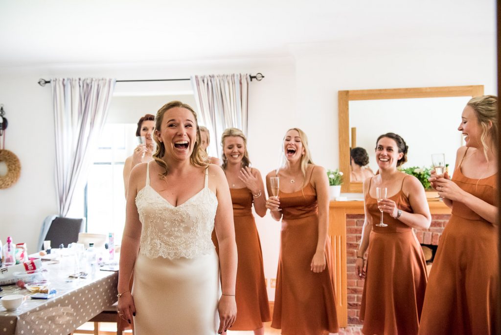 Outdoor Wedding Ceremony, Surrey Wedding Photography, Gorgeous Bride Reveals Her Catherine Deane Bridal Gown To Her Bridesmaids