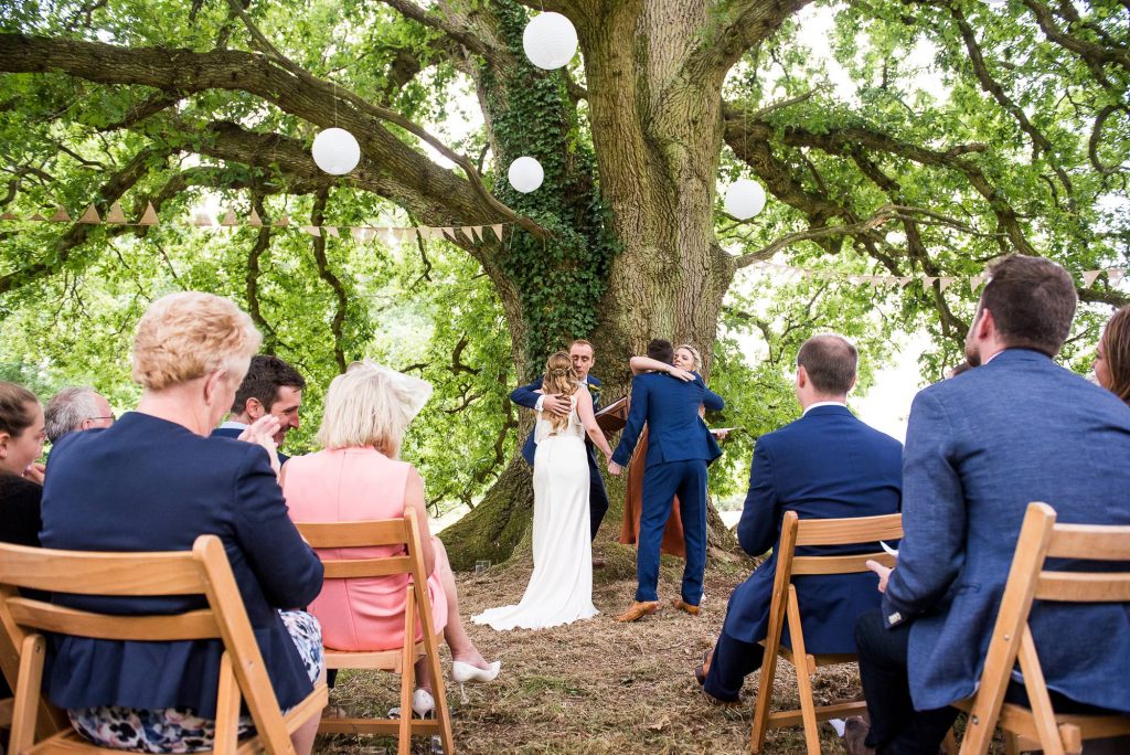Outdoor Wedding Ceremony, Surrey Wedding Photography, Gorgeous Catherine Deane Bride and Groom in Outdoor Wedding Ceremony