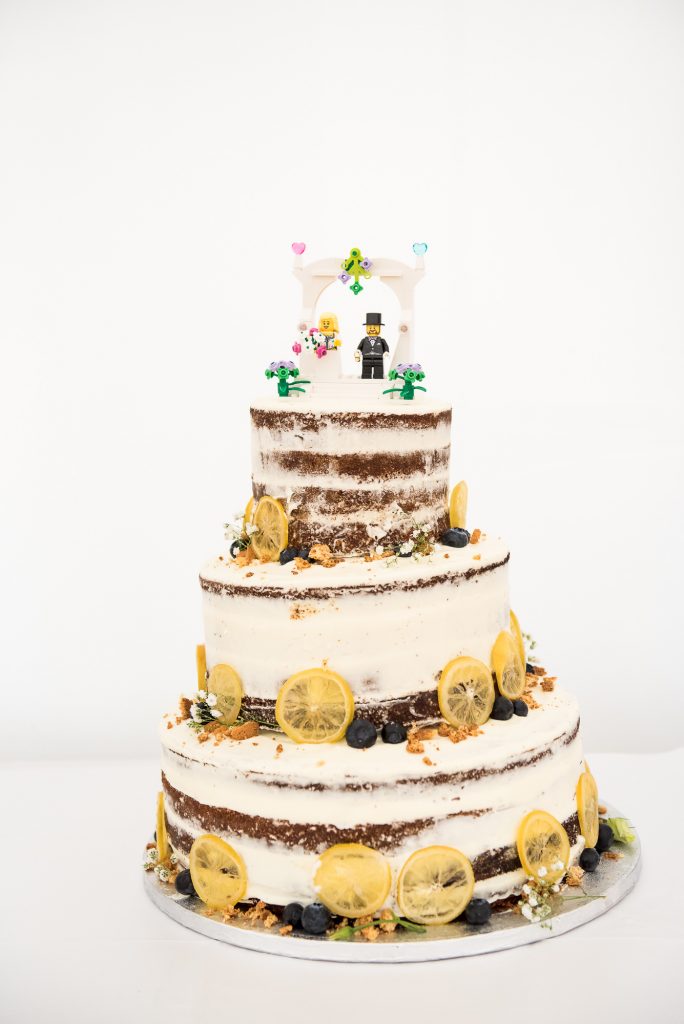 Home Made Wedding Cake With Lego Figuring Cake Topper