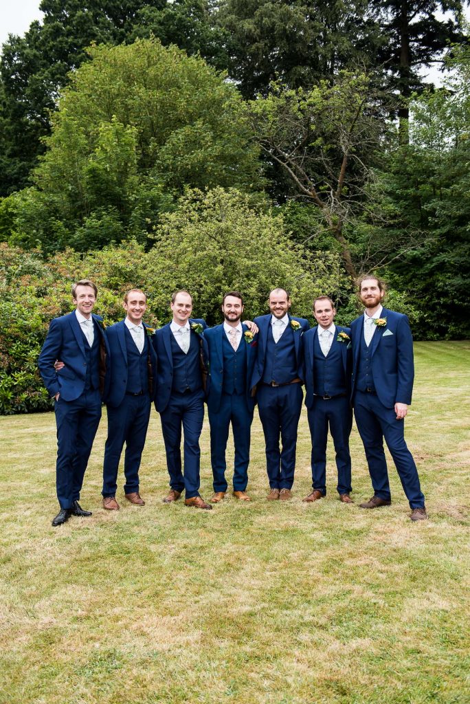 Navy Blue Three Piece Suits For Groom and His Groomsmen