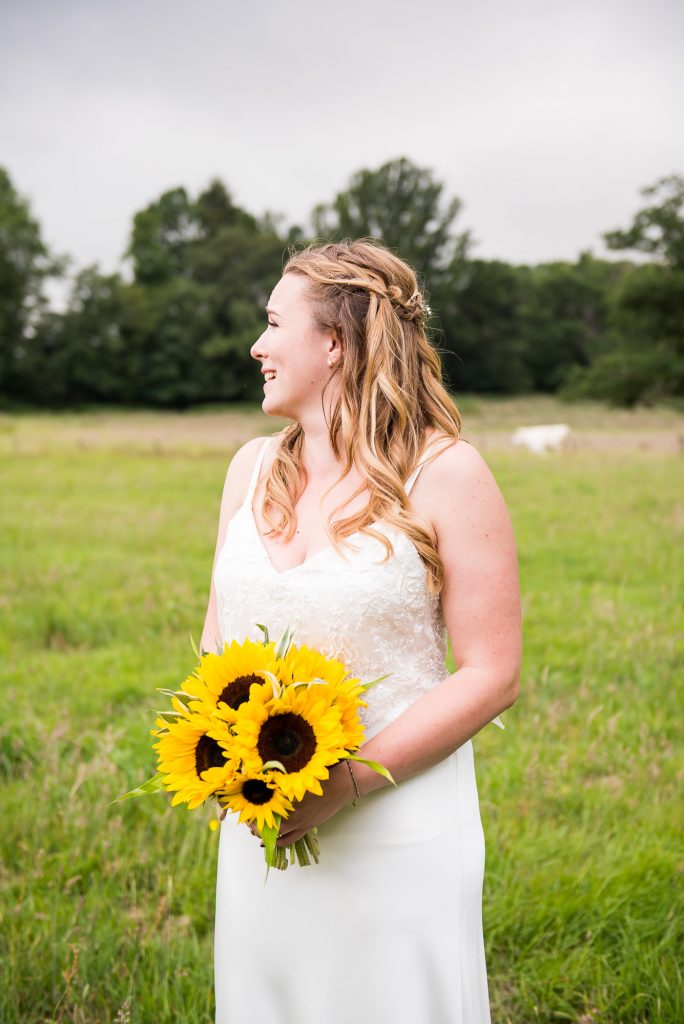 Stunning Catherine Deane Bride with Gorgeous Sunflower Bouquet
