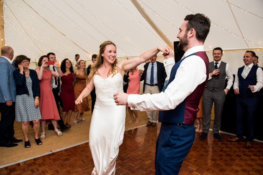 Outdoor Wedding Ceremony, Surrey Wedding Photography, Bride and Groom Share an Energetic and Lively First Dance