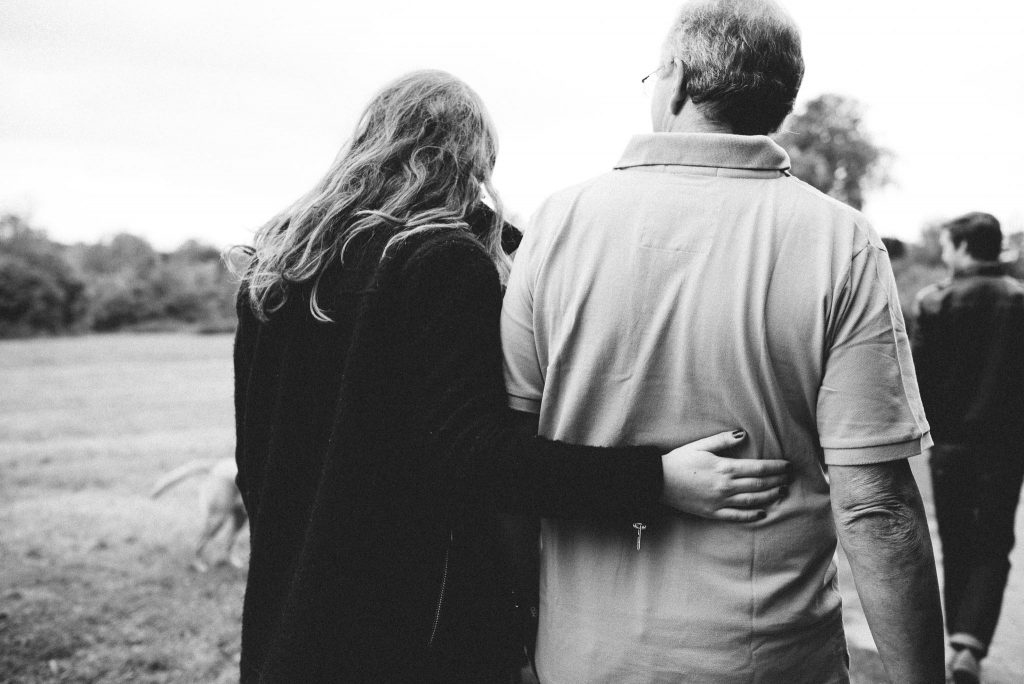 Surrey Family Photography, Black and White Photograph of Father and Daughter Walking Together