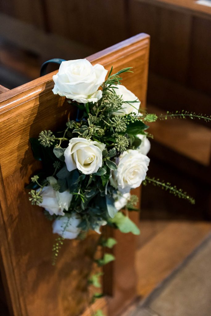 Chobham Church Interior With Gorgeous White Flowers, Surrey Wedding Photography