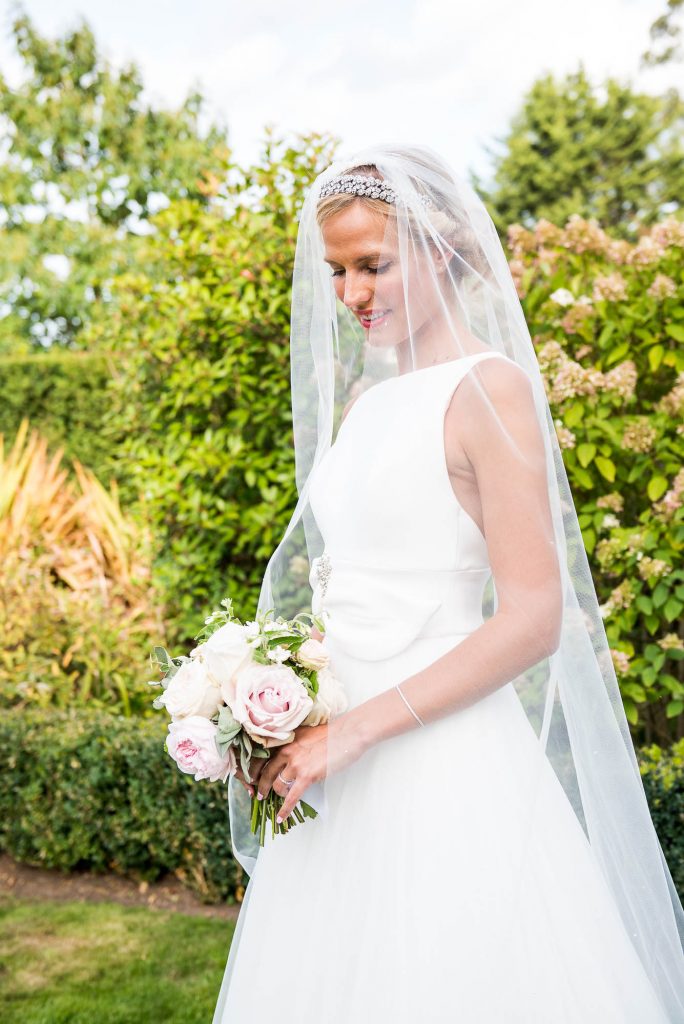 Outdoor Wedding Photography Surrey, Stunning Miss Bush Bride in Jesus Piero With Sheer Veil and Statement Bow