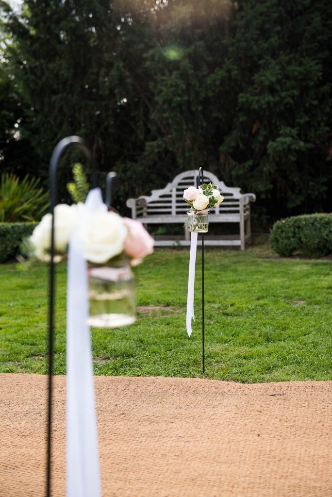 Outdoor Wedding Photography Surrey, Simple and Chic White Rose Arrangements by Rosie Orr