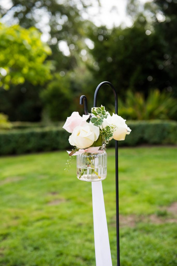 Outdoor Wedding Photography Surrey, Simple and Chic White Rose Arrangements by Rosie Orr