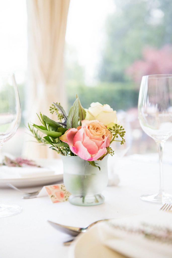 Outdoor Wedding Photography Surrey, Gorgeous White and Pink Rose Arrangement By Rosie Orr, Surrey Wedding Florist
