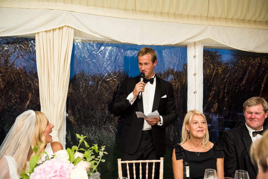 Outdoor Wedding Photography Surrey, Groom Giving a Speech To The Wedding Party