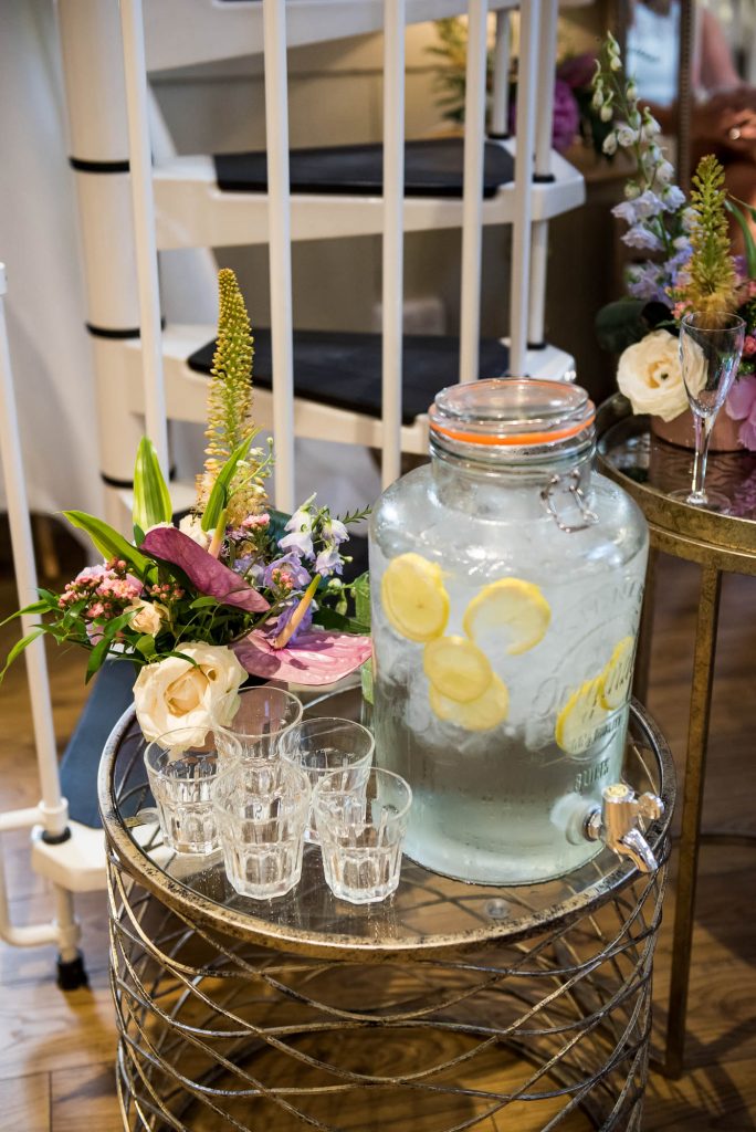 Miss Bush Bridal, Fresh Lemon Infused Water at Wedding Event, Surrey Wedding Photography
