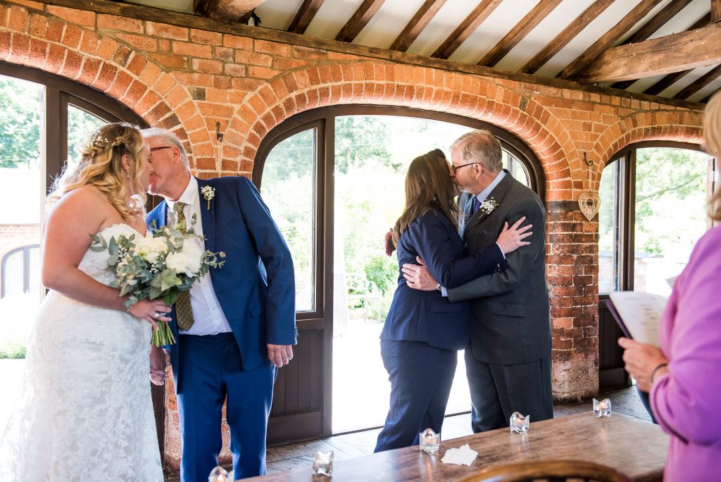 lgbt wedding photographer, Brides arrive at the alter with their fathers, Same Sex Wedding Ceremony