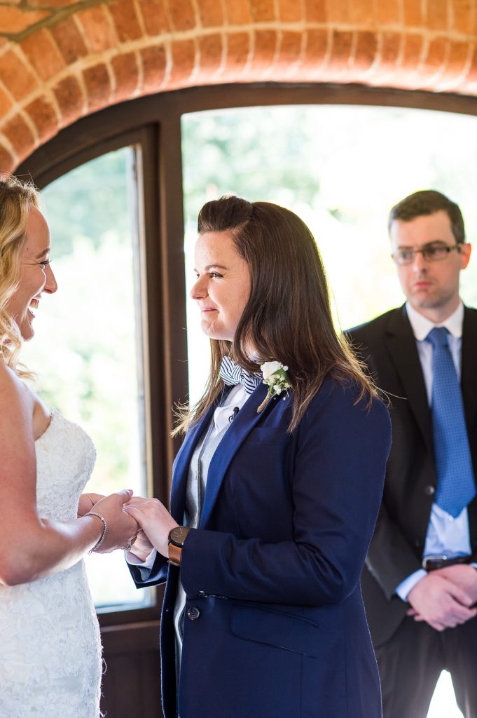 lgbt wedding photographer, Brides say their vows in gorgeous wedding ceremony at Dodmoor House
