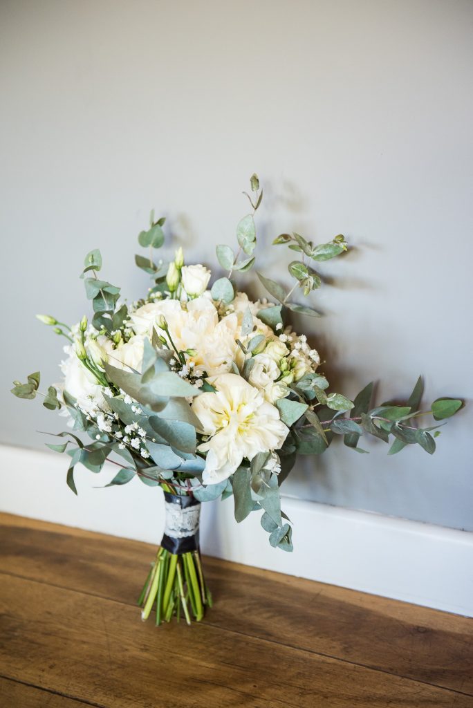 lgbt wedding photographer, White flower bouquet with botanical green foliage