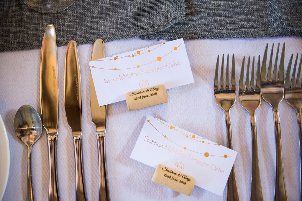 lgbt wedding photographer, stylish wedding place names in gold calligraphy 