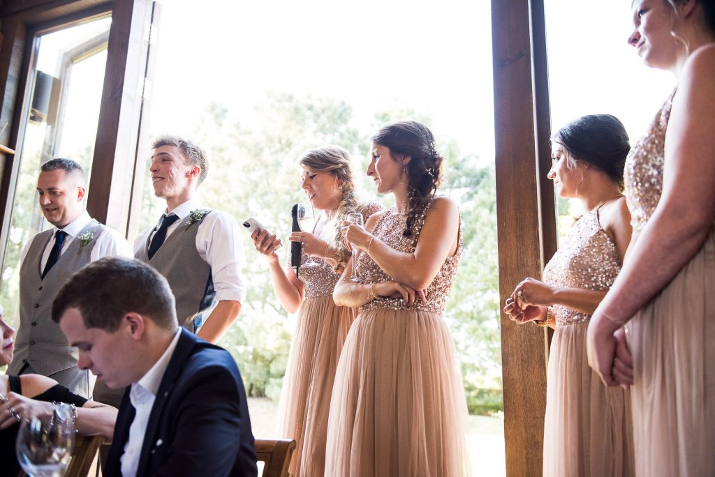 lgbt wedding photographer, bridesmaids give a speech, Dodmoor House Wedding