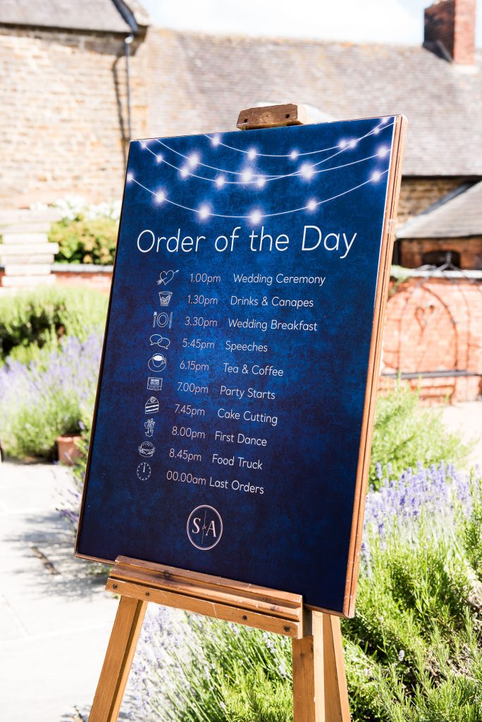 lgbt wedding photographer, Personalised Order of The Day With Dark Blue Background and Star Constellation Design
