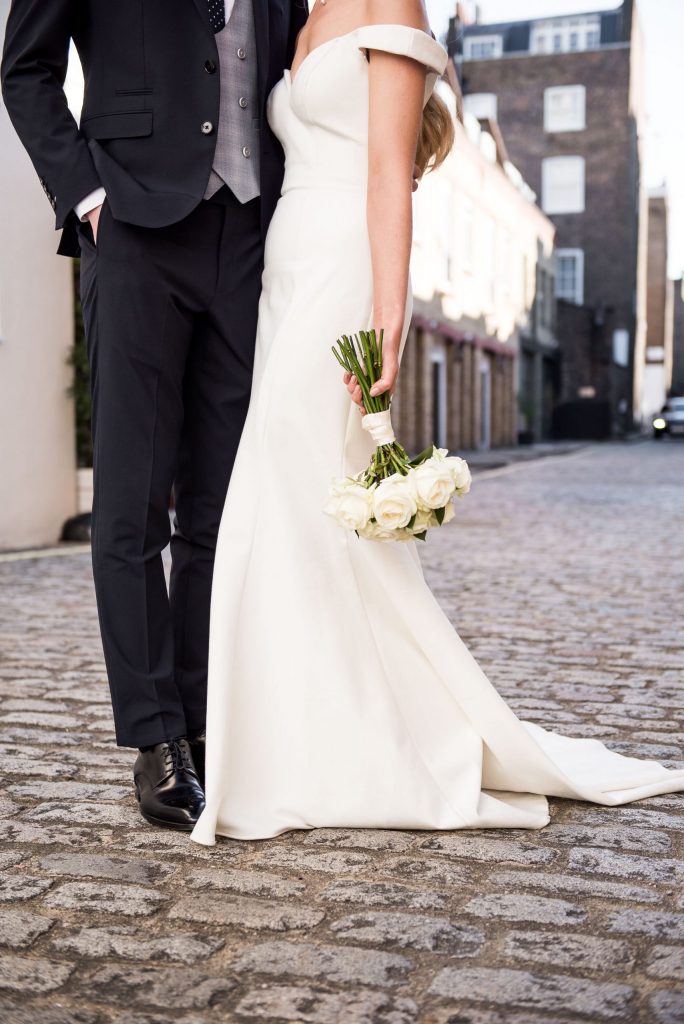 Old Marylebone Town Hall Wedding, bridal bouquet of white roses