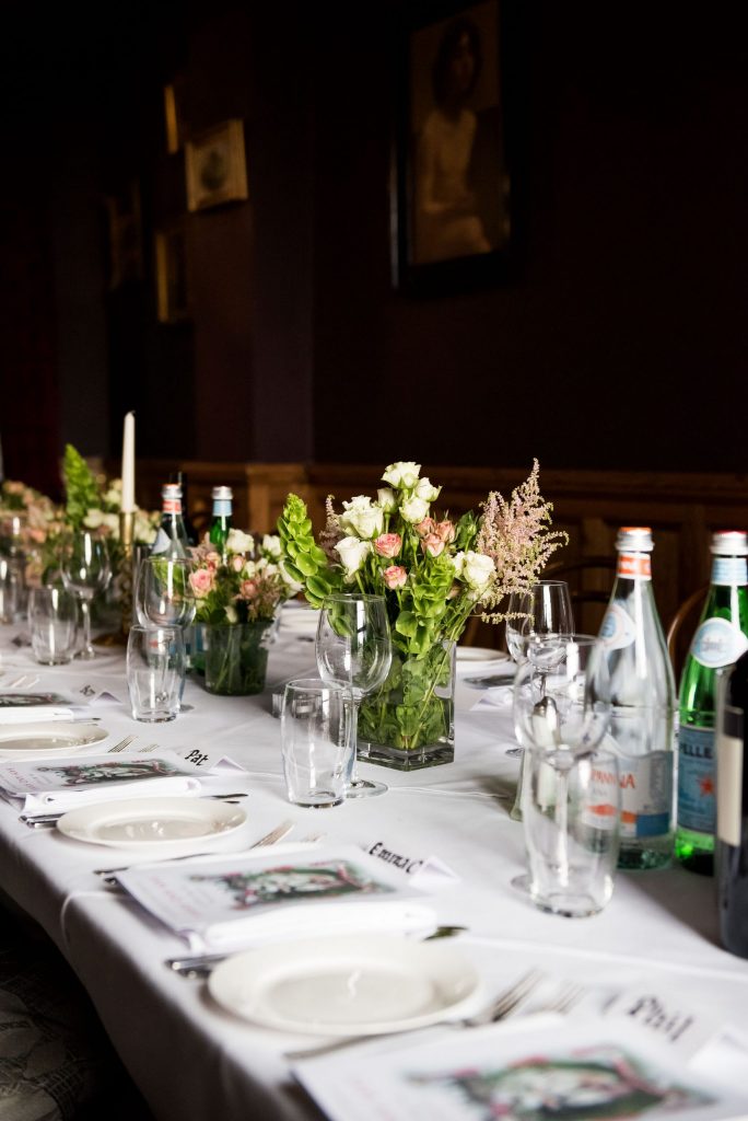 Old Marylebone Town Hall Wedding, wedding table decor with simple and elegant flower arrangements