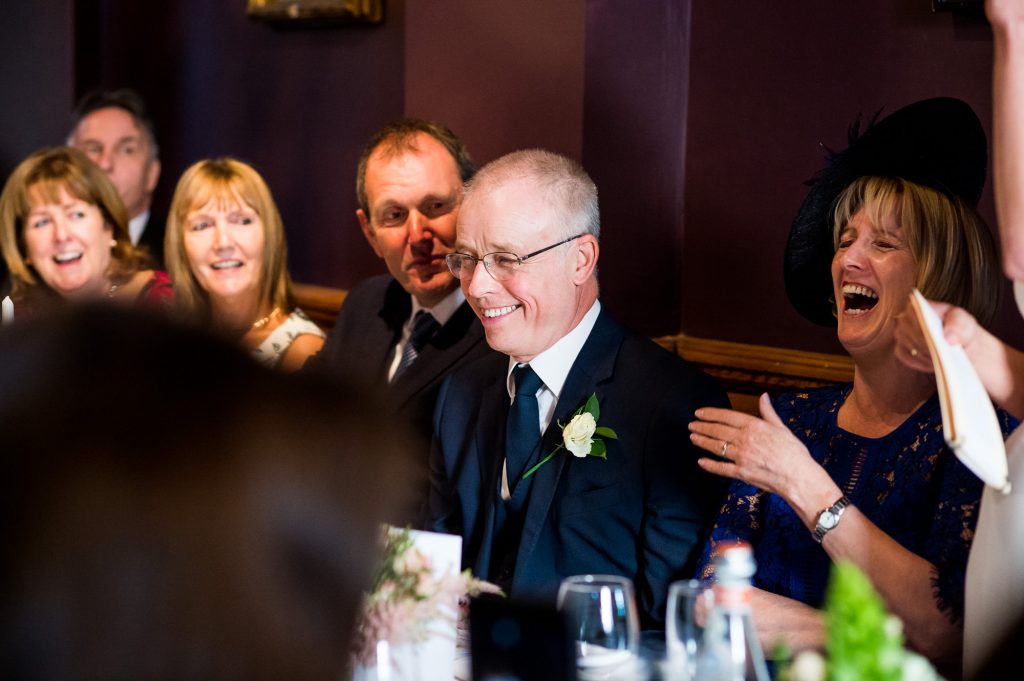 Old Marylebone Town Hall Wedding, candid guest reaction to wedding speeches